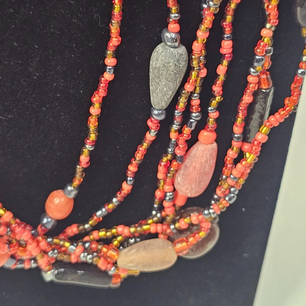Multicolor Necklace Multi Strand Handcrafted Seed… - image 3